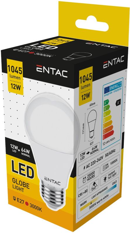 Entac LED lampen E27 1045lm 12W peer warmwit Kunststof Entac Lichtbron
