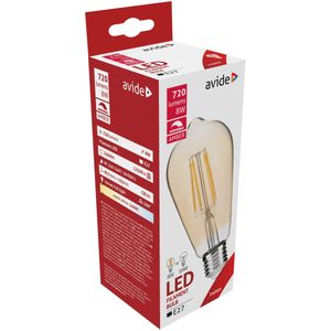 Avide LED Filament Globe Dimmable Amber Coating ST57 8W E27 360° Warmwit 2400K (720 lumen) 8W-DACABLFST57WW-8W-DAC warmwit Kunststof Avide Lichtbron