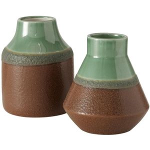 Boltze Home Vaas Noella H15cm Stoneware Groen/Bruin (1 Stuk) Assorti