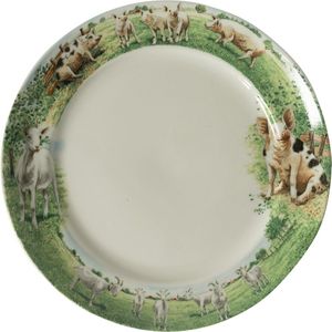 Wiebe's Farm Bord geit varken Ø25cm doos a 6 stuks porselein multi Porselein Wiebe van der Zee Bord