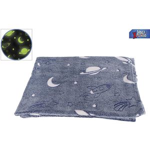 Space Xplorers Kleed Glow In The Dark 100x150cm blauw Polyester Space Xplorers Plaid (150.0000cm x 100.0000cm)