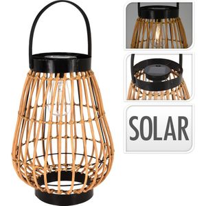 Pro Garden Lantaarn met solar 27x38cm bruin Kunststof Pro Garden Tafellamp