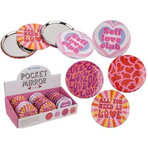 Tasspiegeltje love 7,5x8cm verschillende Glas Out of the blue Make-upspiegel