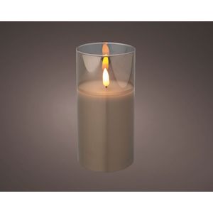 LED kaars cedar bruin met rook glas en vlam effect - 7,5 x 15cm - voor binnen