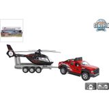 Kids Globe Terreinwagen Met Trailer Met Helikopter 35cm Kids Globe Speelgoedvoertuig