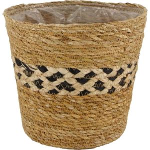 Dijk Natural Collections Mand Zeegras Met Plastic Binnenzijde Ø18x16cm Naturel/zwart bruin touw Dijk Natural Collections Bloempot