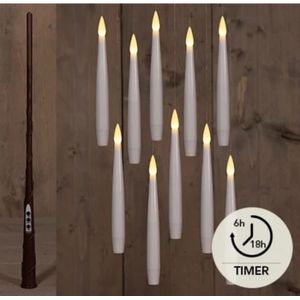 LED Zwevende kaarsen met timer inclusief toverstok, draad en haken 10 stuks H15cm wit wit Kunststof Anna's Collection Led kaars