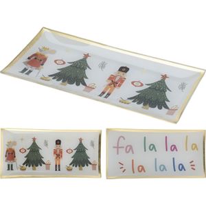 Bordje Kerst Glas 10x21cm Met Tekst Of Tafereel Met Kerstbomen En Notenkraker wit Home & Styling Serveerschaal