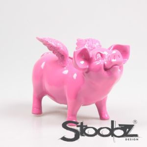 Spaarvarken Met Vleugels Fuchsia 14x25x15cm roze Polyresin Stoobz Spaarpot