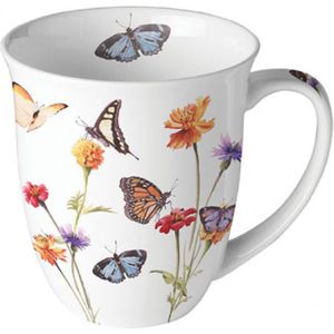 Ambiente Mok Butterfly Garden White 400ml wit Porselein Ambiente Beker