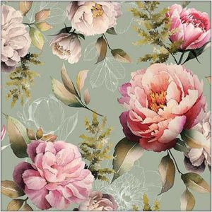 Ambiente - Servet - Groen - Papier - 25 Peonies Composition FSC Mix