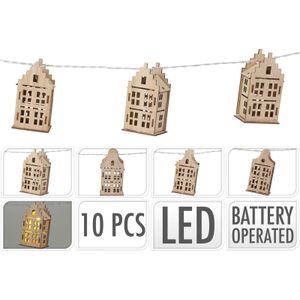 Verlichting Slinger Met 10 Huisje Met LED -150cm warmwit Hout Home & Styling Lichtsnoer (1.5000cm x cm)