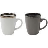 Koffiemok Venice 340ml Grijs Of Wit Ø8,7xh10,5cm Met Metallic Rand 6 Stuks In Doos multi Svenska Living Beker