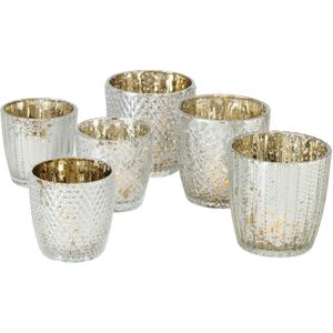 Boltze Home Theelichthouder Patty 2-delig Glas H7-9 Cm Wit/goud zilver Boltze Home Waxinelichtjeshouder