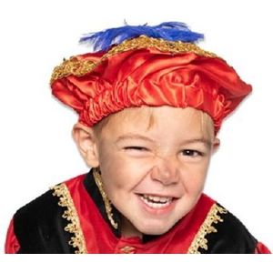 Witbaard Pietbaret Met Veer Junior Katoen/satijn Rood