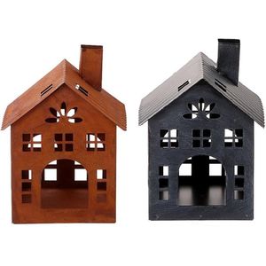 Theelichthouder Huis Metaal L13.5h17.5cm Zwart Of Roestkleur verschillende Metaal HBX natural living Waxinelichtjeshouder