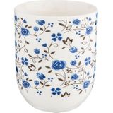 Clayre & Eef Mok 100 ml Blauw Wit Porselein Rond Bloemen Theemok