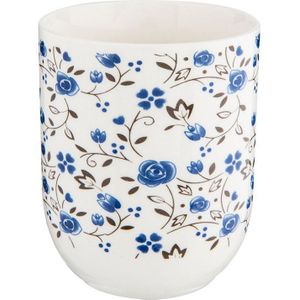 Clayre & Eef Mok 100 ml Blauw Wit Porselein Rond Bloemen Theemok