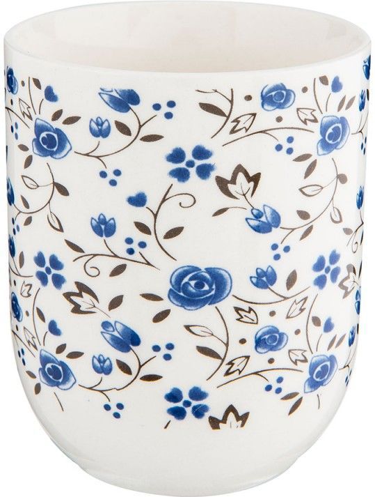 Clayre & Eef Mok 100 ml Blauw Wit Porselein Rond Bloemen Theemok