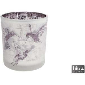 Theelichthouder "Hummingbird" S Wit/bruin Glas 7,5x7,5x8cm wit CosyDecor