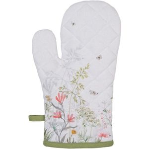 Clayre & Eef Ovenwant 18x30 cm Wit Katoen Bloemen