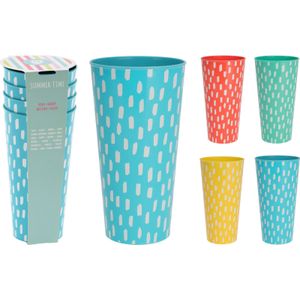 Bekerset 4-delig 400ml Kunststof Met Print verschillende Excellent Houseware Longdrinkglas