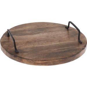 Excellent Houseware - Snijplank Rond - Mangohout - 30cm - Met Metalen Grepen