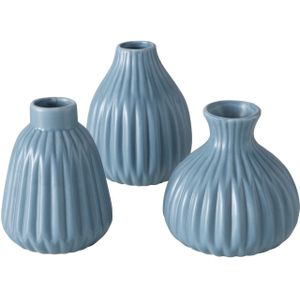 Boltze Home Vaas Esko Ribbel Porselein H12cm Dia6cm Lichtblauw In 3 Verschillende Uitvoeringen blauw Boltze Home Vaas