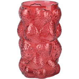 Decoris Vaas glas Ø15x23cm rood aardbei rood Glas Decoris Vaas