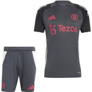 adidas Manchester United Trainingsset Europees 2024-2025 Donkergrijs Zwart Wit Rood