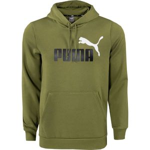 PUMA Essentials+ 2 College Big Logo Fleece Hoodie Olijfgroen Zwart Wit