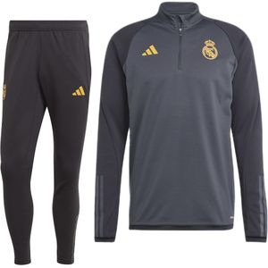 adidas Real Madrid Trainingspak 1/4-Zip Europees 2023-2024 Donkergrijs Zwart Goud