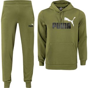 PUMA Essentials+ 2 Big Logo Trainingspak Olijfgroen Zwart Wit