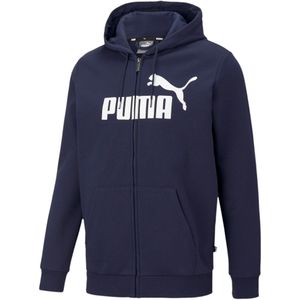 PUMA Essential Big Logo Full-Zip Hoodie Donkerblauw Wit