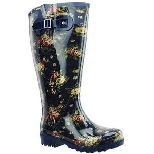 Regenlaars Wide Wellies Flowers Blauw Kuitmaat XXL-Schoenmaat 38