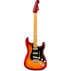 Fender American Ultra Luxe Stratocaster Plasma Red Burst MN elektrische gitaar met koffer