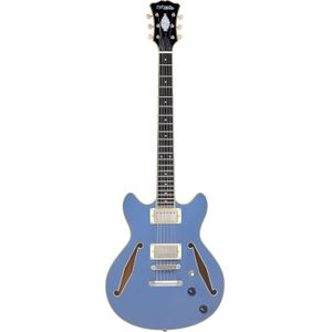 D'Angelico Excel Mini DC Tour Slate Blue semi-akoestische gitaar met gigbag