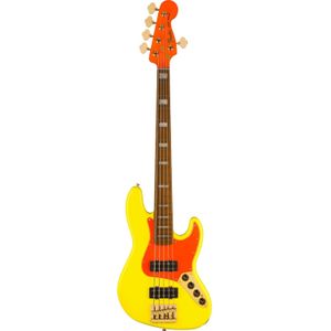 Fender MonoNeon Jazz Bass V Neon Yellow MN signature 5-snarige elektrische basgitaar met deluxe gigbag