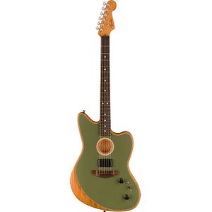 Fender Acoustasonic Player Jazzmaster Antique Olive elektrisch-akoestische gitaar met gigbag