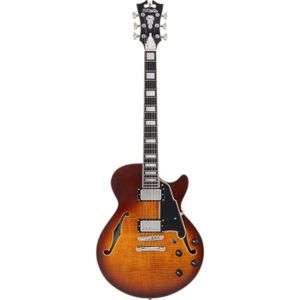 D'Angelico Premier SS Dark Iced Tea Burst Stopbar semi-akoestische gitaar met gigbag