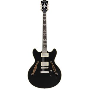 D'Angelico Excel DC Tour Solid Black semi-akoestische gitaar met gigbag