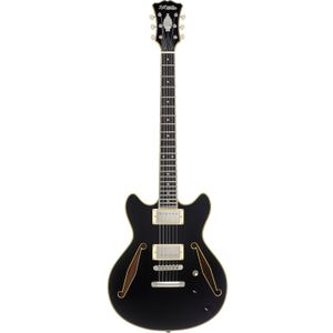 D'Angelico Excel Mini DC Tour Solid Black semi-akoestische gitaar met gigbag