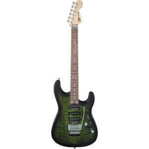 Charvel MJ San Dimas Style 1 HSH FR PF QM PF Transparent Green Burst elektrische gitaar met hardshell gigbag