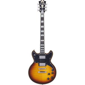 D'Angelico Deluxe Brighton Vintage Sunburst elektrische gitaar met koffer