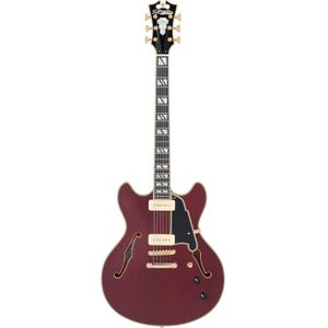 D'Angelico Deluxe DC Stopbar Trans Wine semi-akoestische gitaar met koffer