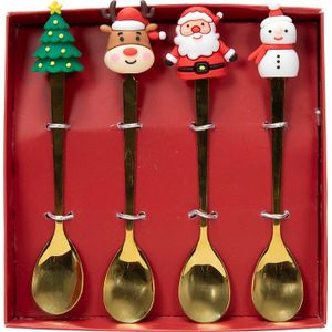 Theelepel set Kerst goud 13 cm 4-delig