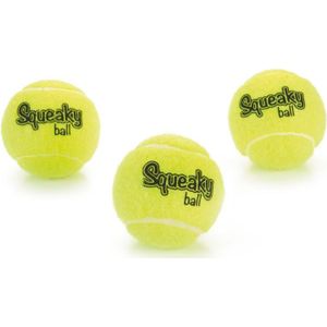 Beeztees hondenspeelgoed tennisbal met pieper geel D 6,5 cm 3 stuks