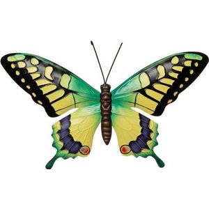 Intratuin tuinwanddecoratie vlinder Sina geel / groen / zwart 37 x 1 x 24 cm
