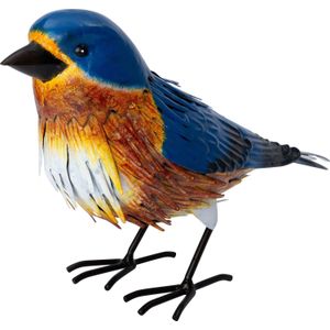 Intratuin tuinbeeld Aves vogel blauw / oranje 26,5 x 9,5 x 18 cm