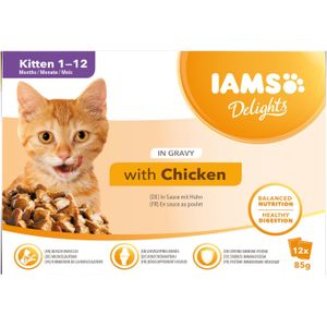 IAMS Delights natvoer Gravy kitten kip 85 g 12 stuks